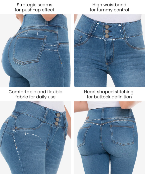 Button Up Jeans Push Up Effect Butt Lifting Jeggings High Waist