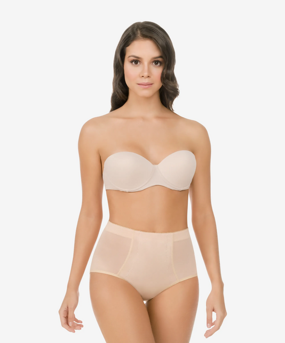 Nude high-waisted butt-enhancing panty presented as an ideal choice for seamless support