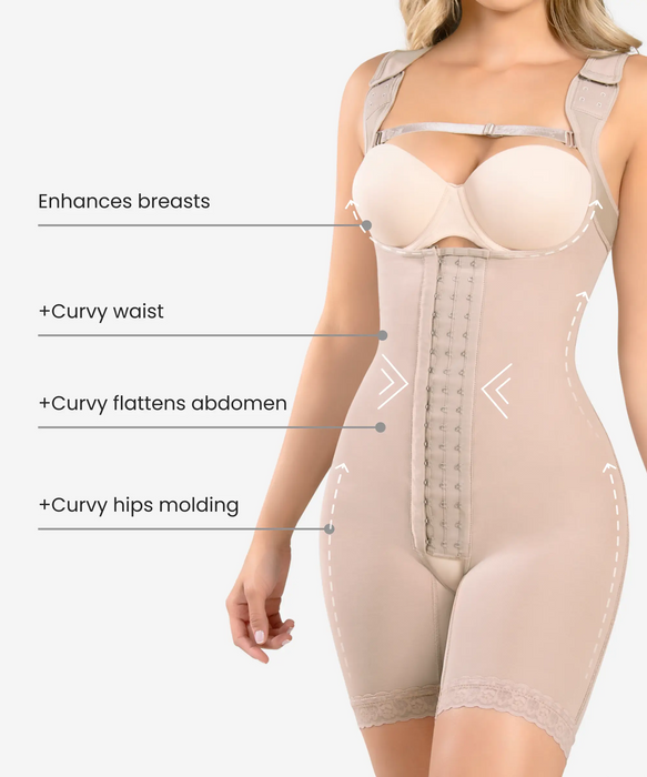 Women Tummy Control Fajas Seamless Body Shaper Open Bust Mid-Thigh Bodysuit  SML