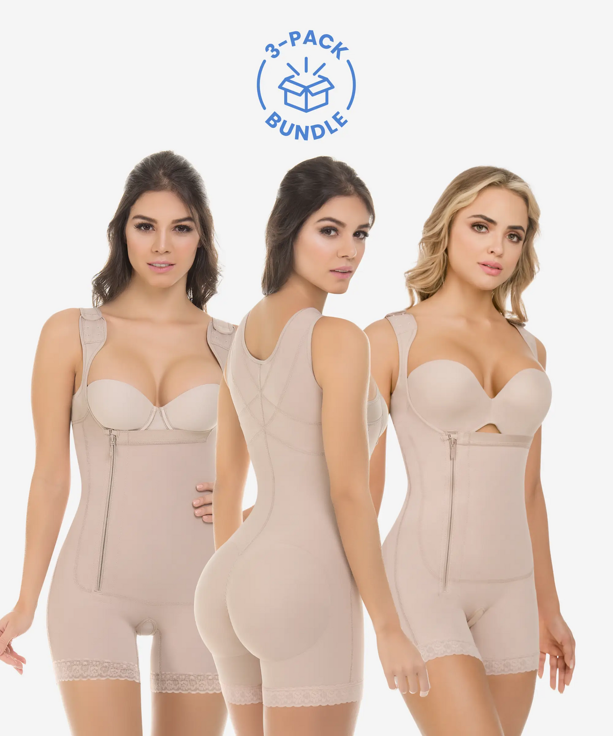3-Pack Rose Body Shaper Style 436 — Full Body Post-Op Side Zipper