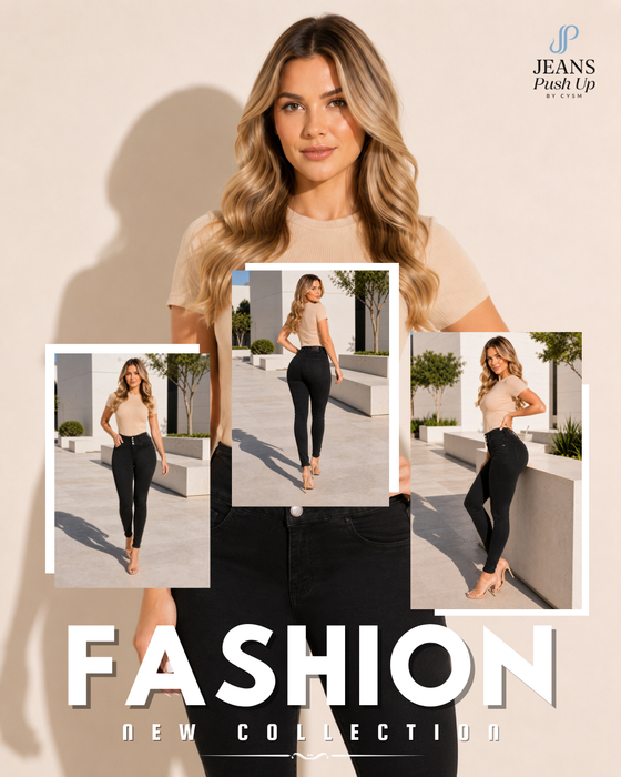 Black Skinny Push Up Jeans 5209 — High-Rise 3-Button Waistband & Natural Butt Lift