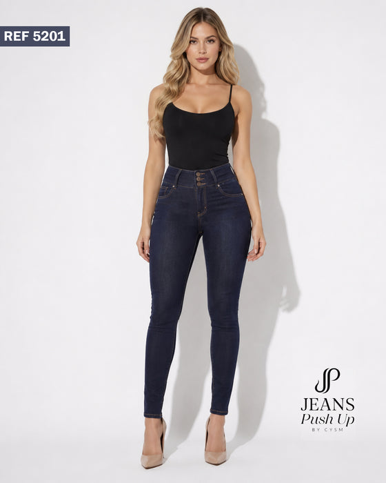 Dark Blue Skinny Push Up Jeans Style 5201 — High-Rise 3-Button Waistband & Natural Butt Lift