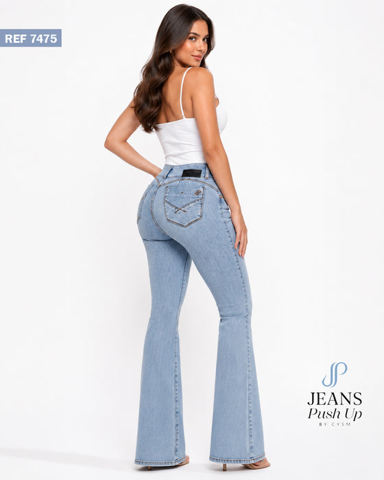 Light Blue Flare Leg Push Up Jeans Ref 7475 — 2-Button Waistband, Butt Lift Effect